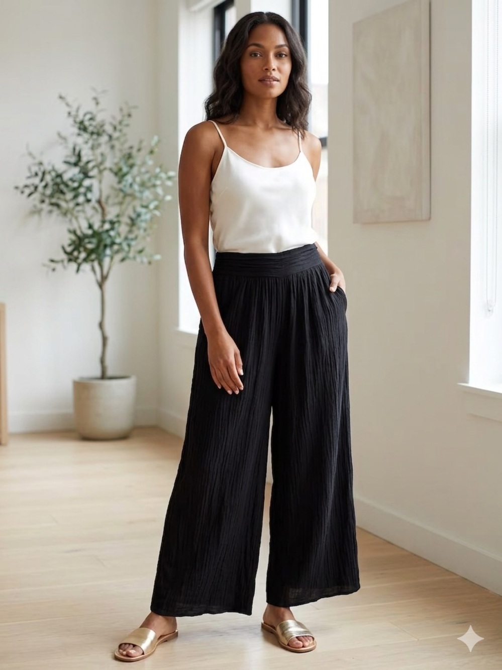 Elam Wide-Leg Black Pleated Palazzo Pants